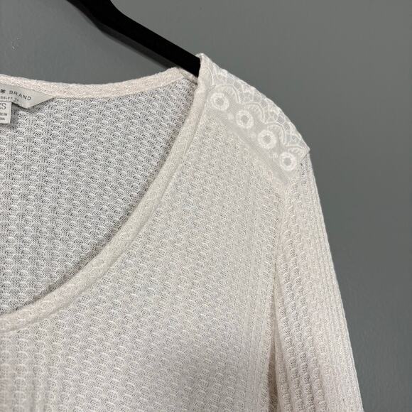 Lucky Brand Women's Ivory Lace Trim Boho Romantic Knit Top - Size XS - Coquette - Picture 2 of 6